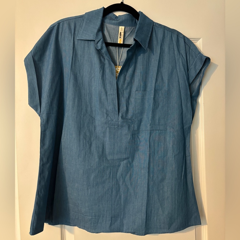 LARA Blue Women's Chambray Blouse
